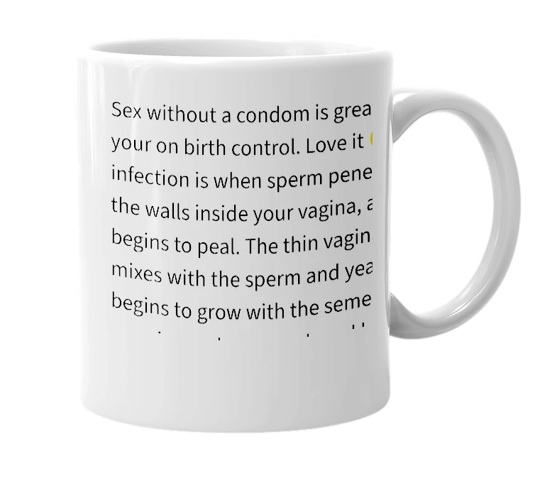 White mug with the definition of 'Jizz infection'