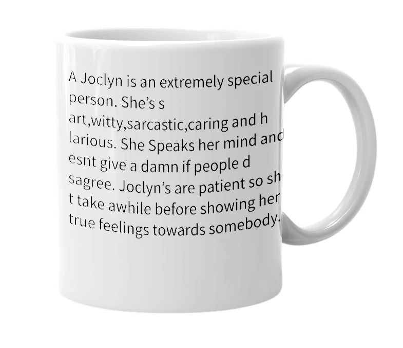 White mug with the definition of 'Joclyn'