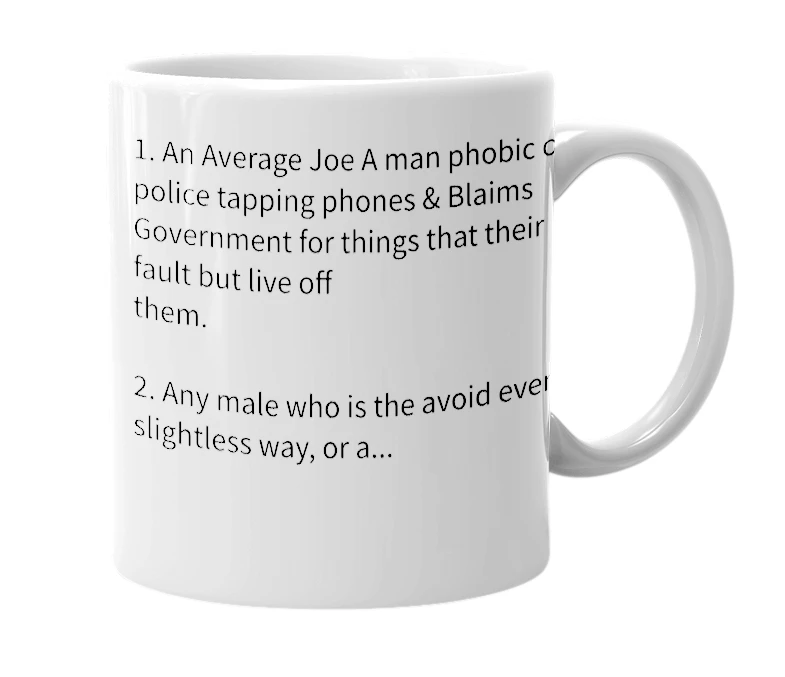 White mug with the definition of 'Joe-head'
