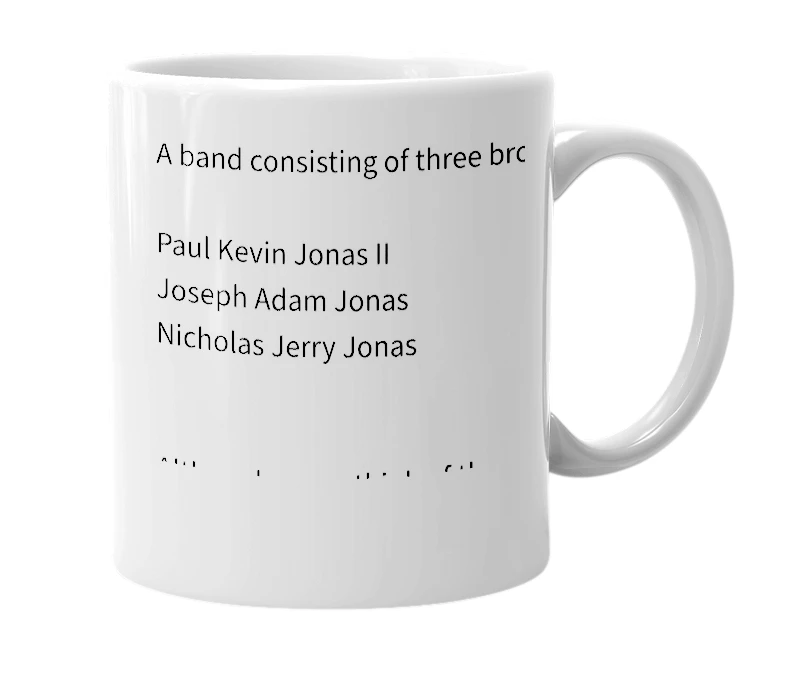 White mug with the definition of 'Jonas Brothers'