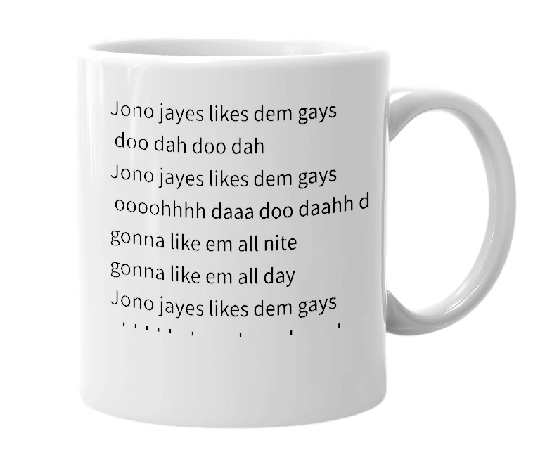 White mug with the definition of 'Jono jayes'