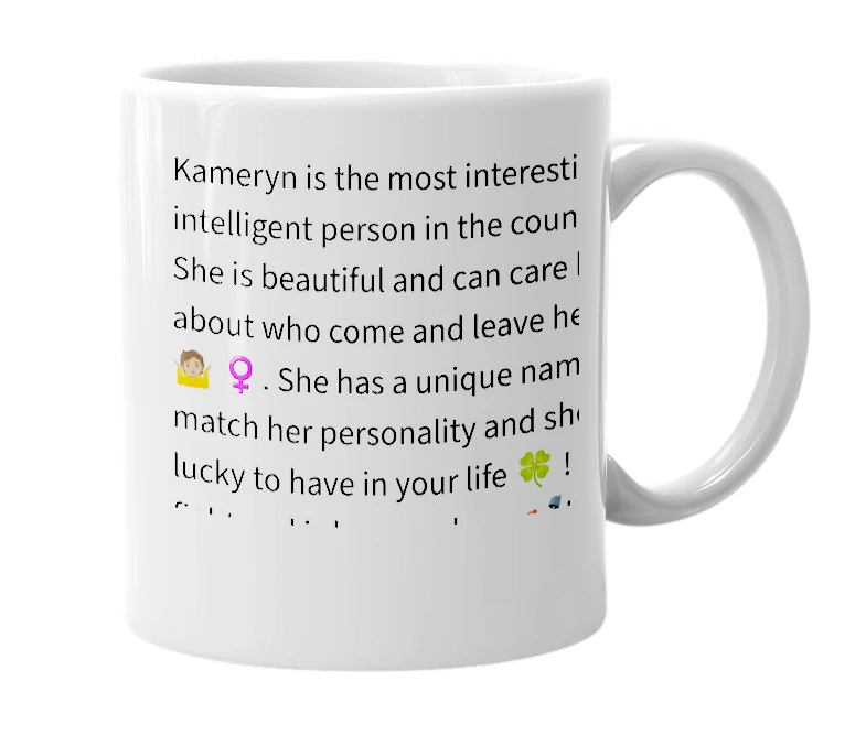 White mug with the definition of 'Kameryn'