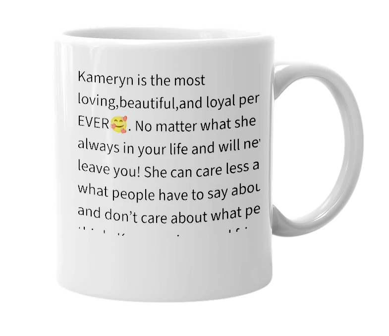 White mug with the definition of 'Kameryn'