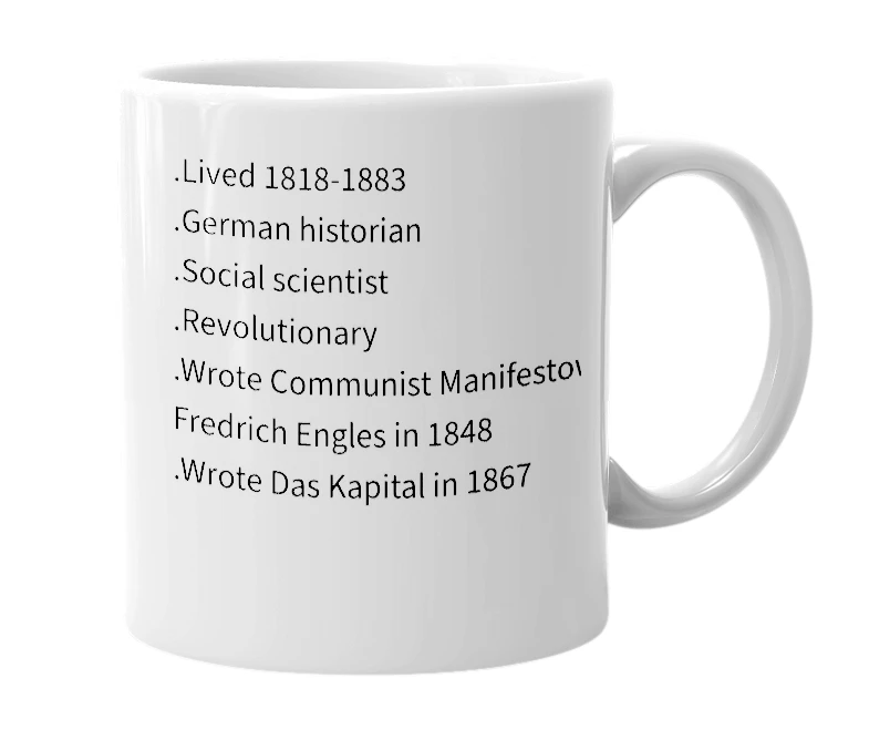 White mug with the definition of 'Karl Marx'