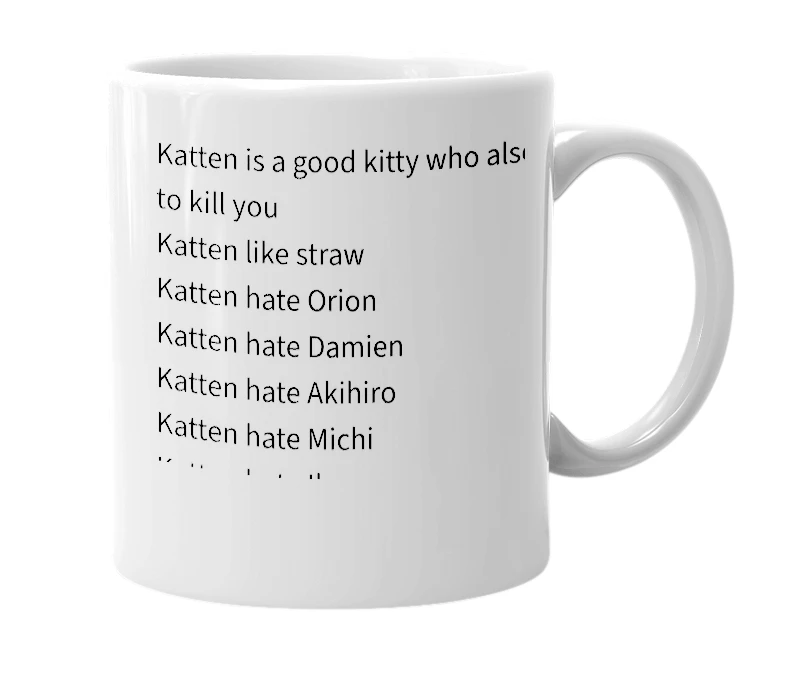 White mug with the definition of 'Katten'