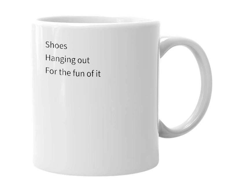 White mug with the definition of 'Kicks'