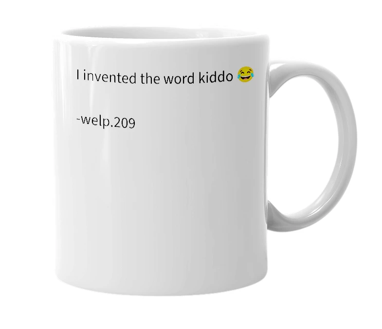 White mug with the definition of 'Kiddo'