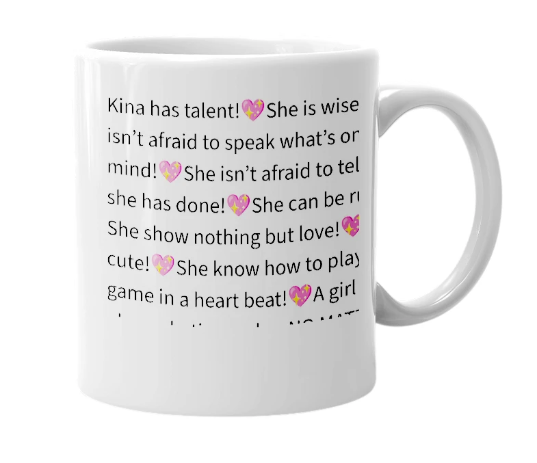 White mug with the definition of 'Kina'