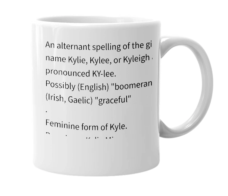 White mug with the definition of 'Kylea'