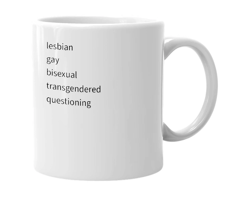 White mug with the definition of 'LGBTQ'