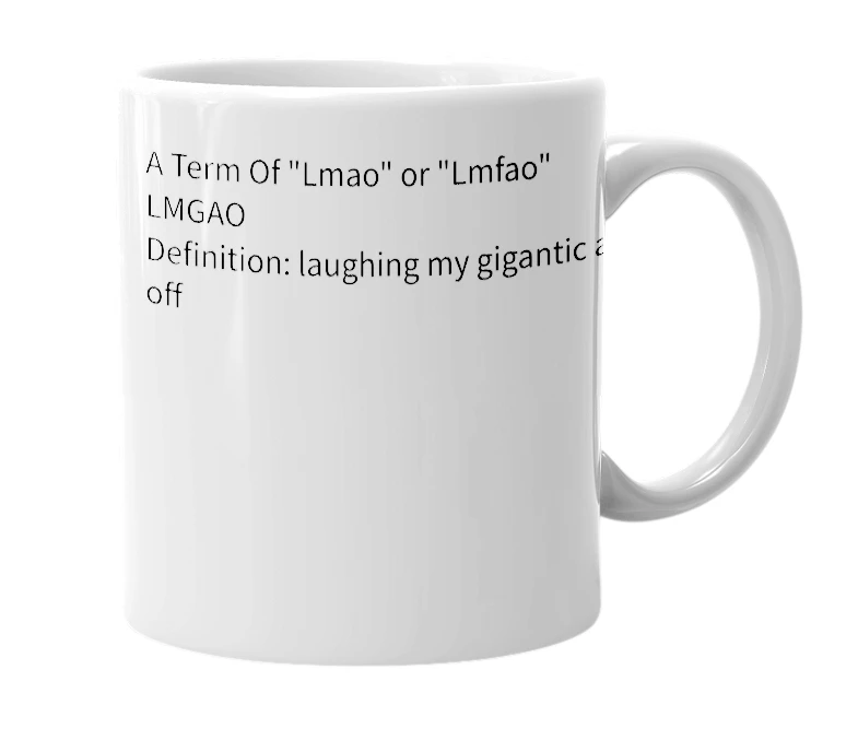 White mug with the definition of 'LMGAO'