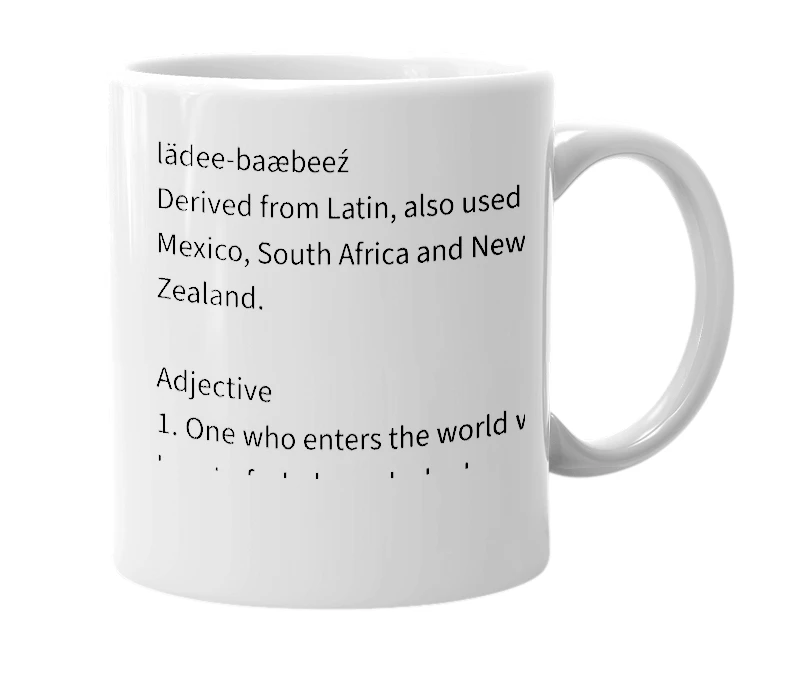 White mug with the definition of 'Ladybaby'