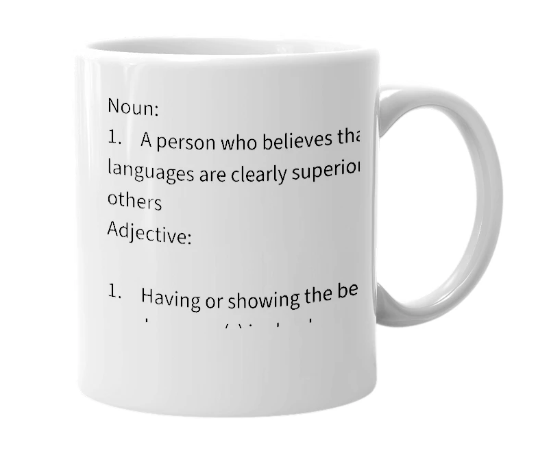 White mug with the definition of 'Languagist'