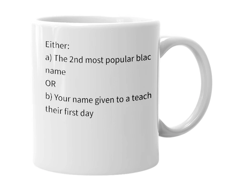 White mug with the definition of 'Latanianabovanashrianiqualiquanice'