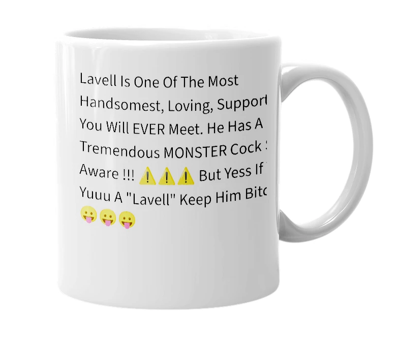 White mug with the definition of 'Lavell'