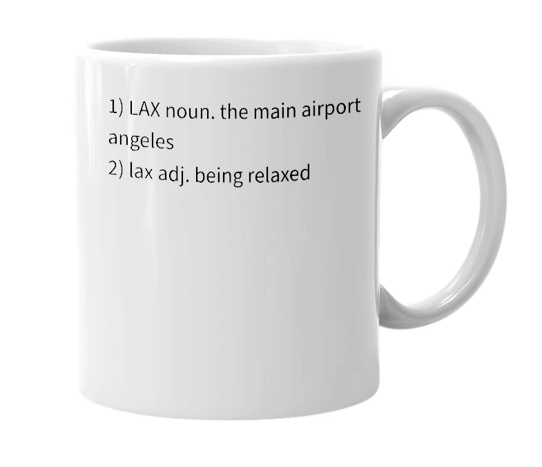 White mug with the definition of 'Lax'