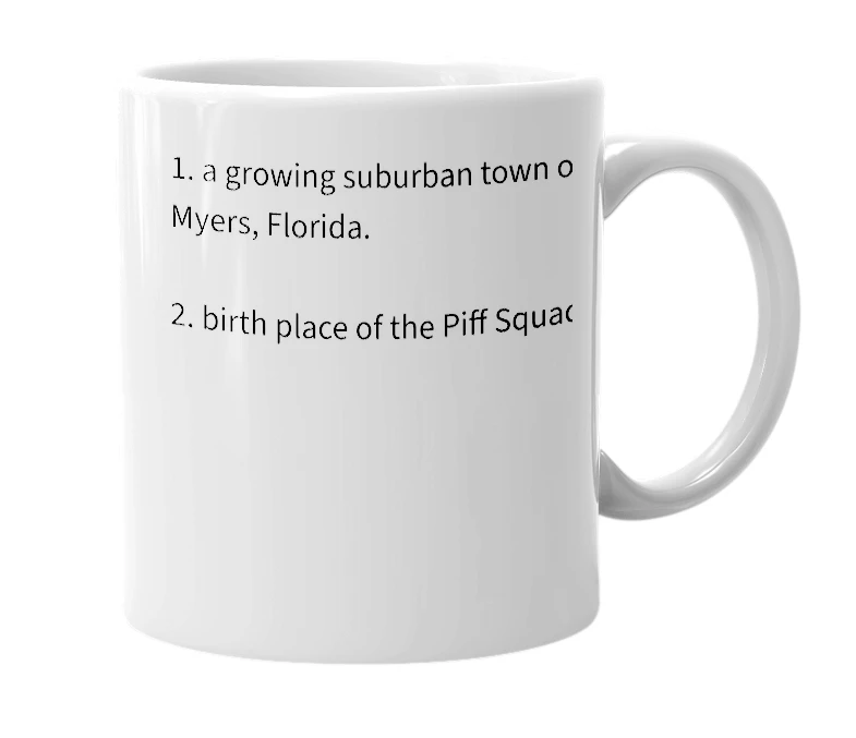 White mug with the definition of 'Lehigh Acres'