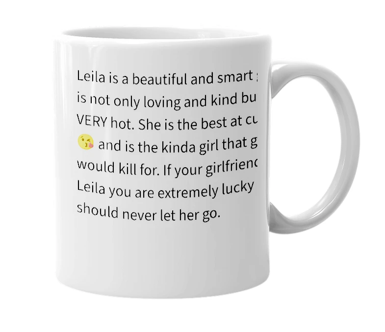 White mug with the definition of 'Leila'