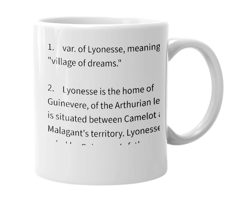 White mug with the definition of 'Leonesse'