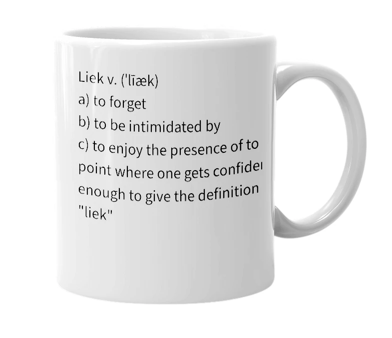 White mug with the definition of 'Liek'
