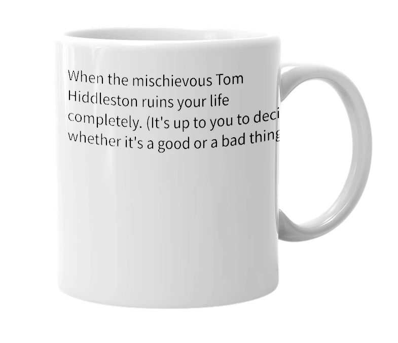 White mug with the definition of 'Loki'd'