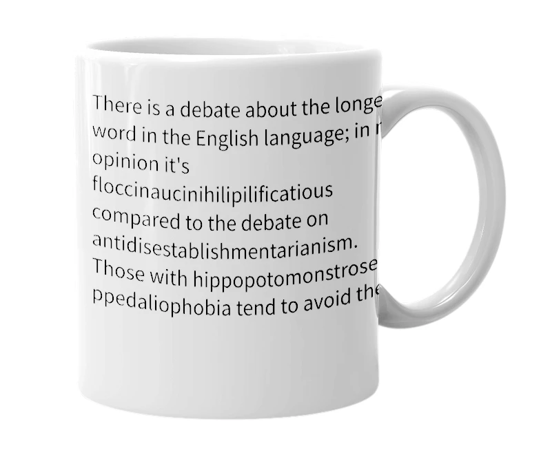 White mug with the definition of 'Longest Word'