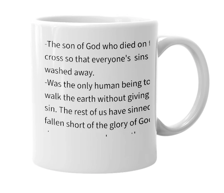 White mug with the definition of 'Lord Jesus Christ'