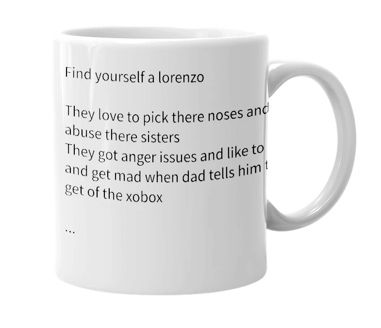 White mug with the definition of 'Lorenzo'