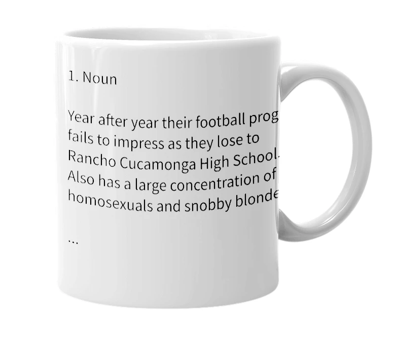 White mug with the definition of 'Los Osos High School'