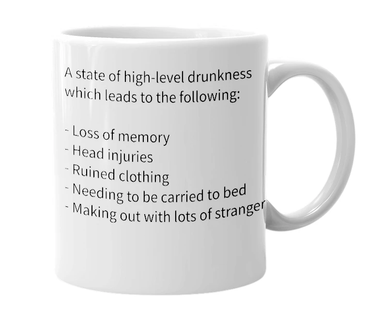 White mug with the definition of 'Lucy-drunk'