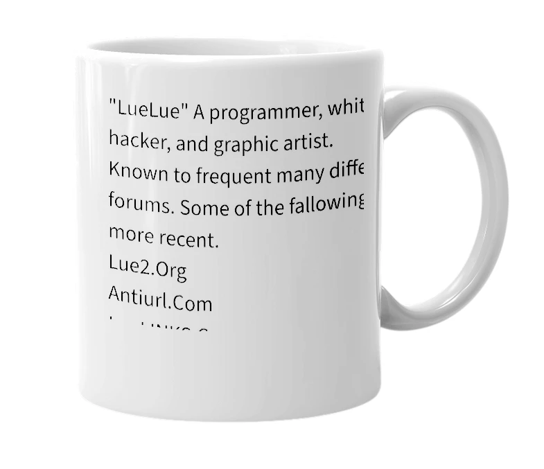 White mug with the definition of 'LueLue'