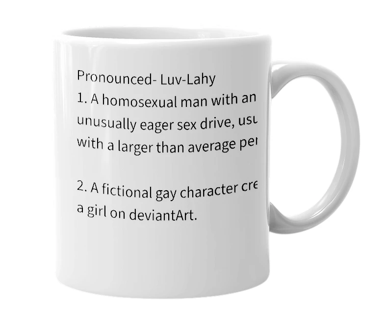 White mug with the definition of 'Luvleh'