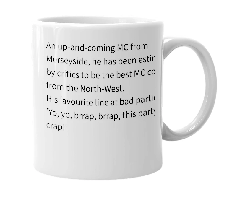 White mug with the definition of 'MC Aco'