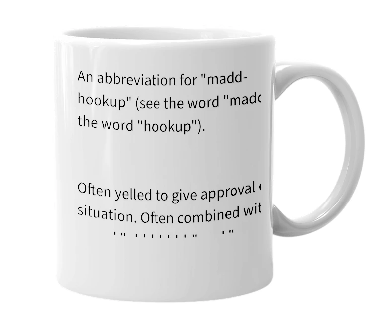 White mug with the definition of 'MH'
