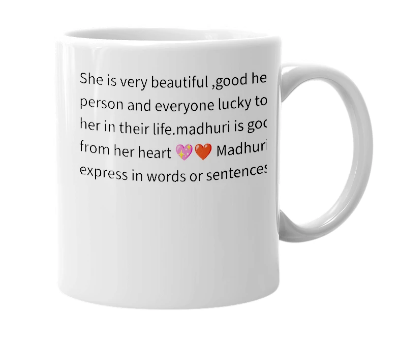 White mug with the definition of 'Madhuri'