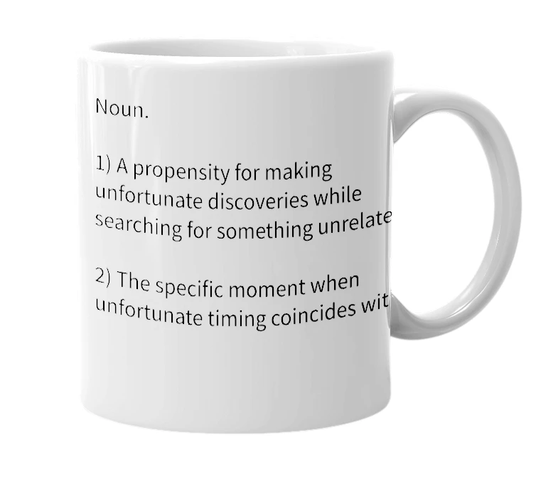 White mug with the definition of 'Malandipity'