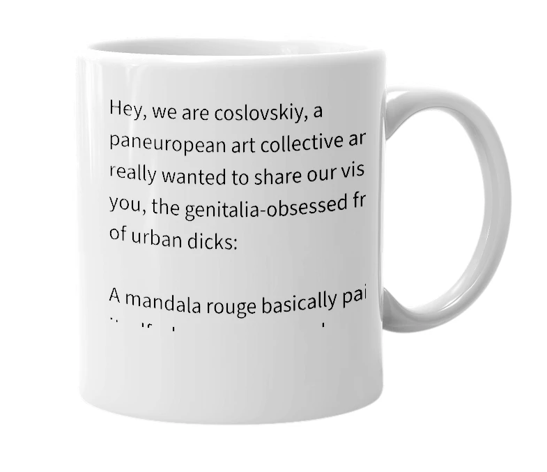 White mug with the definition of 'Mandala rouge'