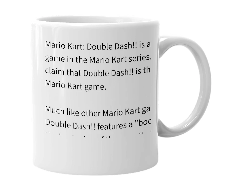 White mug with the definition of 'Mario Kart: Double Dash!!'