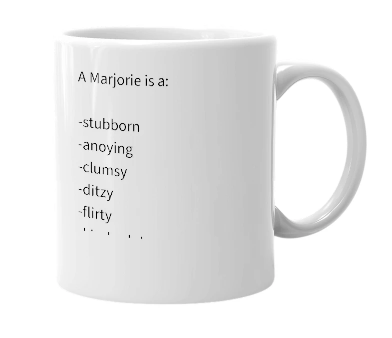 White mug with the definition of 'Marjorie'