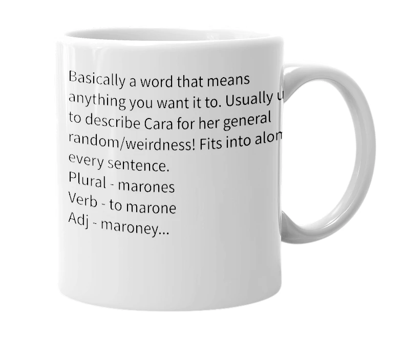 White mug with the definition of 'Marone'