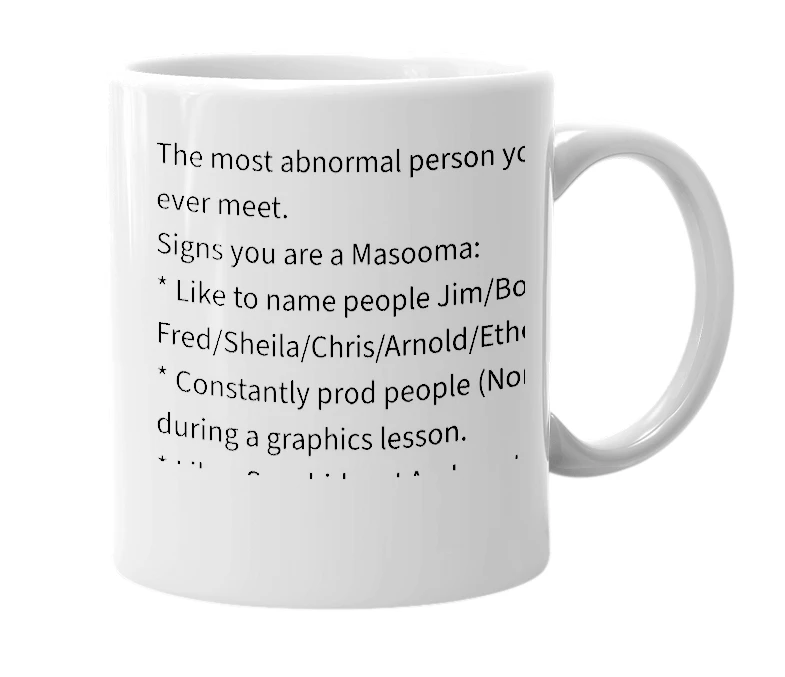 White mug with the definition of 'Masooma'