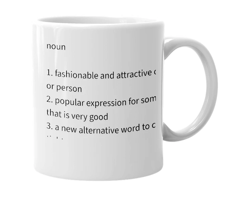 White mug with the definition of 'Mell'