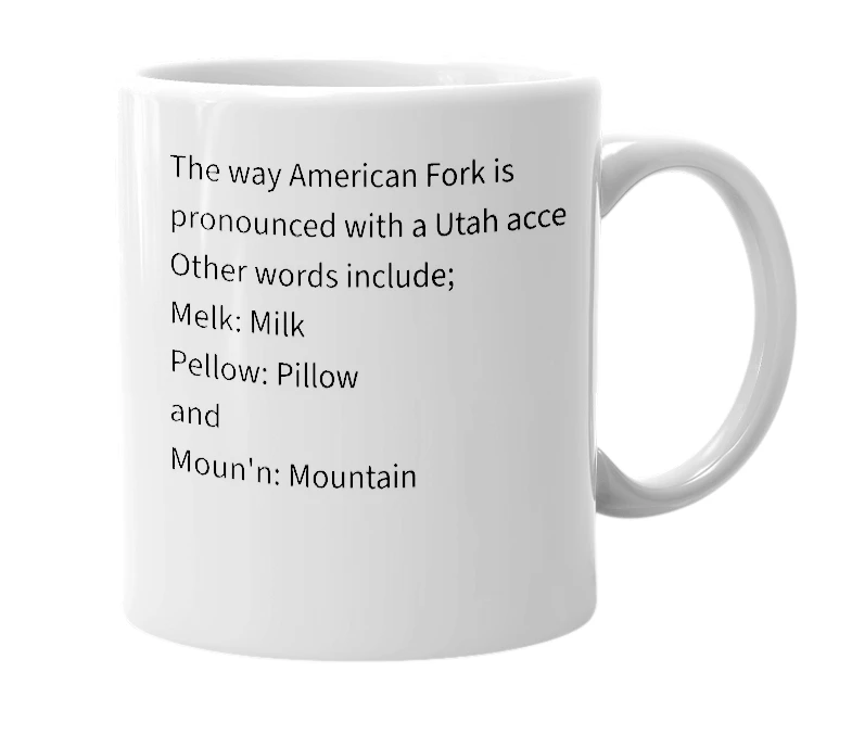 White mug with the definition of 'Merican Fark'