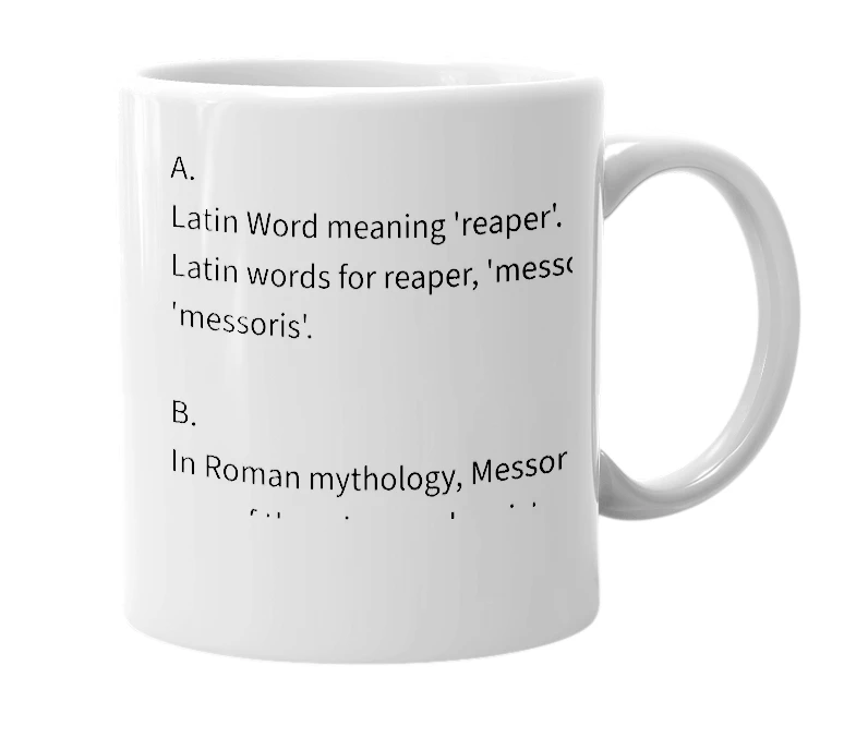 White mug with the definition of 'Messor'