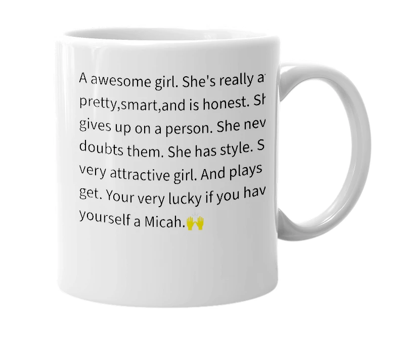 White mug with the definition of 'Micah'