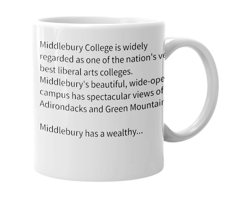 White mug with the definition of 'Middlebury College'