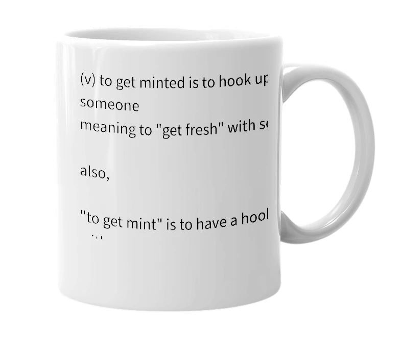 White mug with the definition of 'Minted'