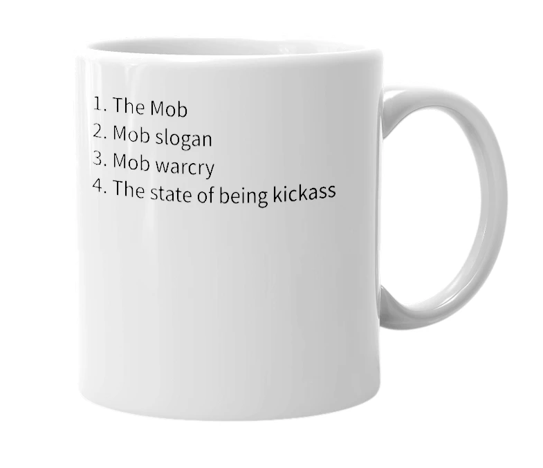 White mug with the definition of 'Mob Fob'