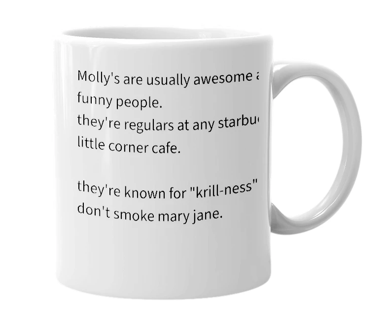 White mug with the definition of 'Molly'