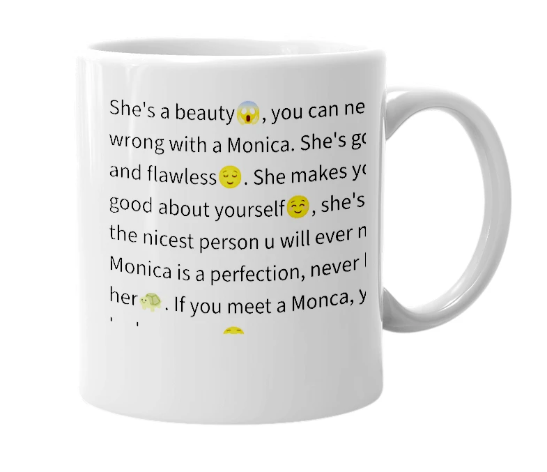 White mug with the definition of 'Monica'